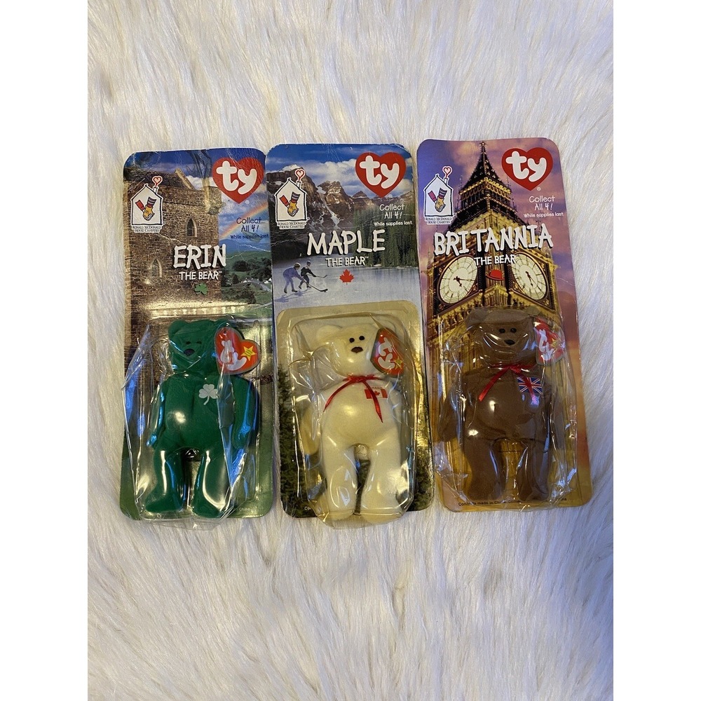 RARE 2 Tag Errors McDonalds‎ TY Beanie Baby Maple ERIN Britannia 1993 & Oakbrook